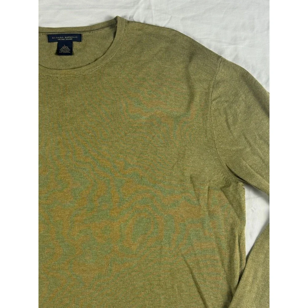 Banana Republic Mens Luxury Blend Sweater L Green Silk Cashmere Cotton Crewneck